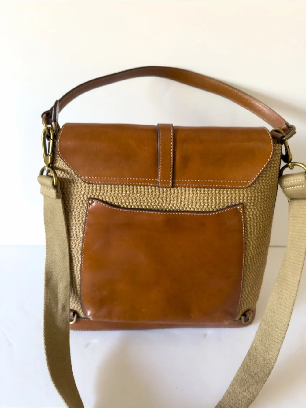 Eric Javitiz Squishee Bel Air Woven Straw Leather Trim Shoulder Bag Natural Tan